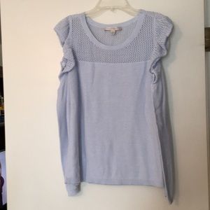 LC sweater. Baby blue open shoulder.